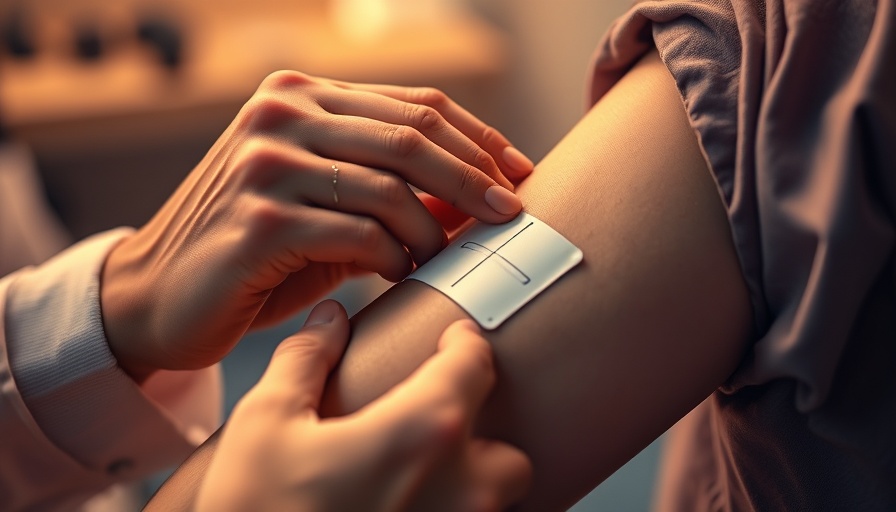 Close-up of bandage application on arm with warm lighting.