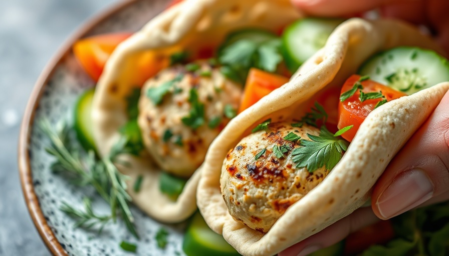 Herby chicken meatball pitas with fresh toppings on a plate