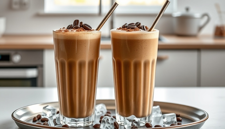 Good Morning Coffee Lover’s Smoothie in tall glasses with cocoa topping.