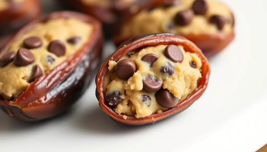 Vegan Chocolate Chip Cookie Dough Stuffed Dates close-up, rich flavor.
