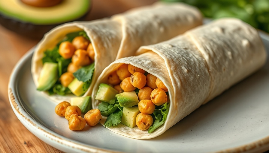 Avocado Buffalo Chickpea Salad Wraps with sauce.