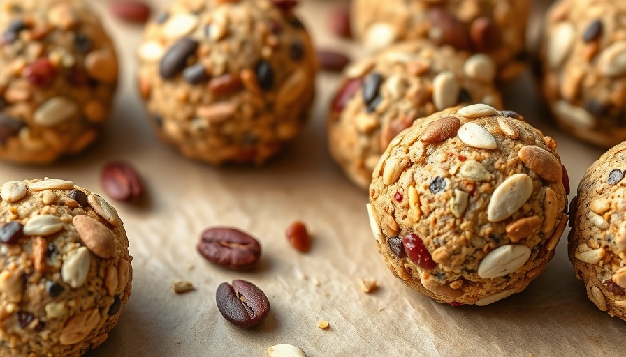 Nut-free protein and energy bites with seeds on parchment.