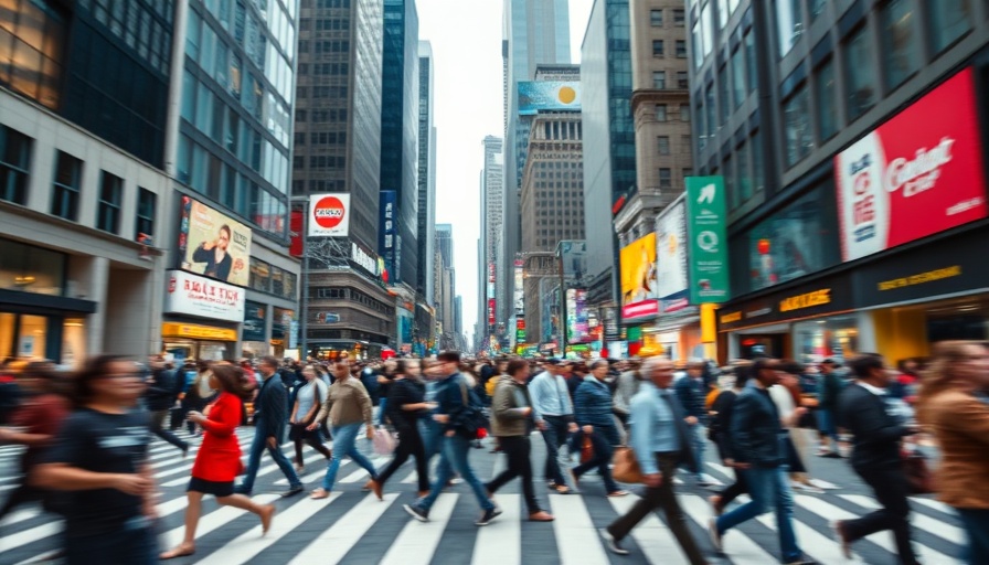 Urban crowd crossing street, symbolizing global mental health burden.