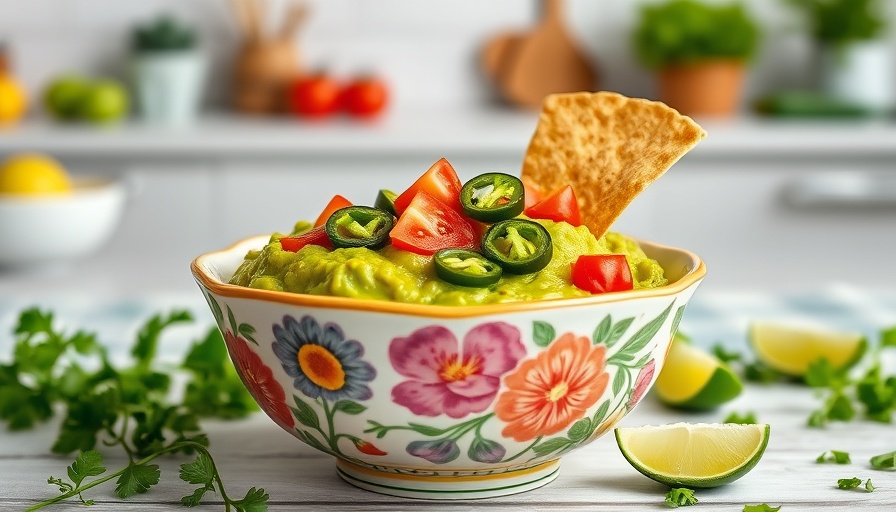 Vibrant homemade guacamole with jalapenos and tomatoes.