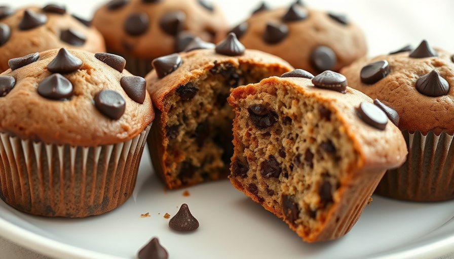 Healthy chocolate chip zucchini muffins on a white plate.
