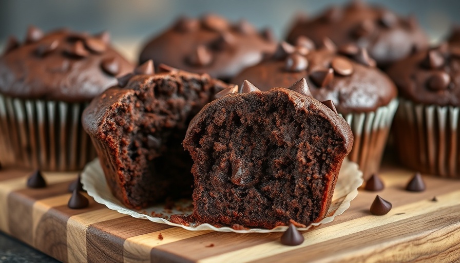 Healthy Double Chocolate Zucchini Muffins with a bite taken.