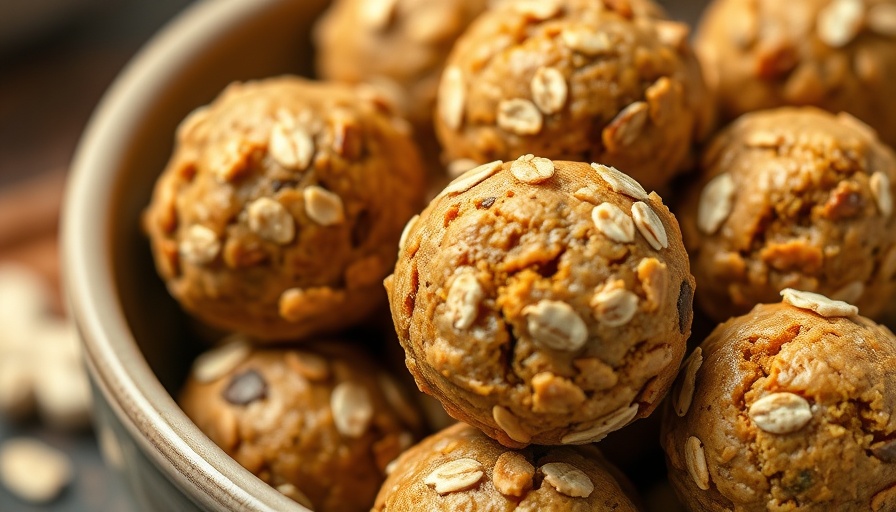 Delicious pumpkin pie protein bites close-up with oats.