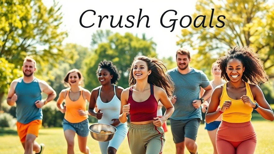 Diverse individuals jogging, cooking, and practicing yoga, embodying goal setting for a healthy lifestyle.