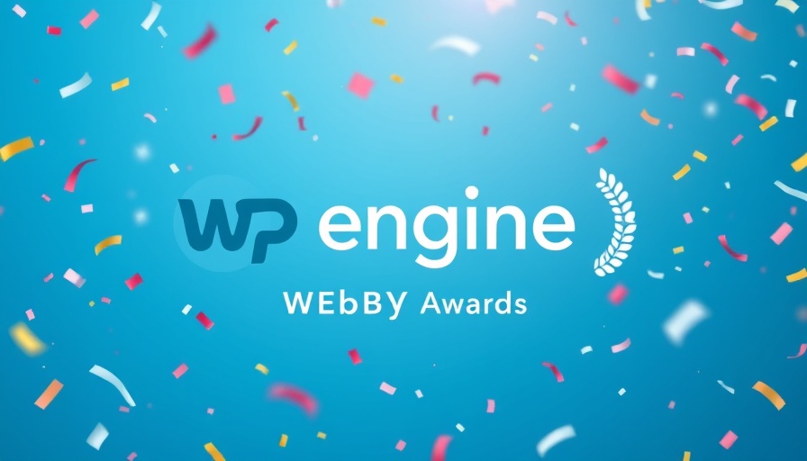 WP Engine and Webby Awards logos with celebratory confetti on a blue background for WordPress Webby Awards 2025.