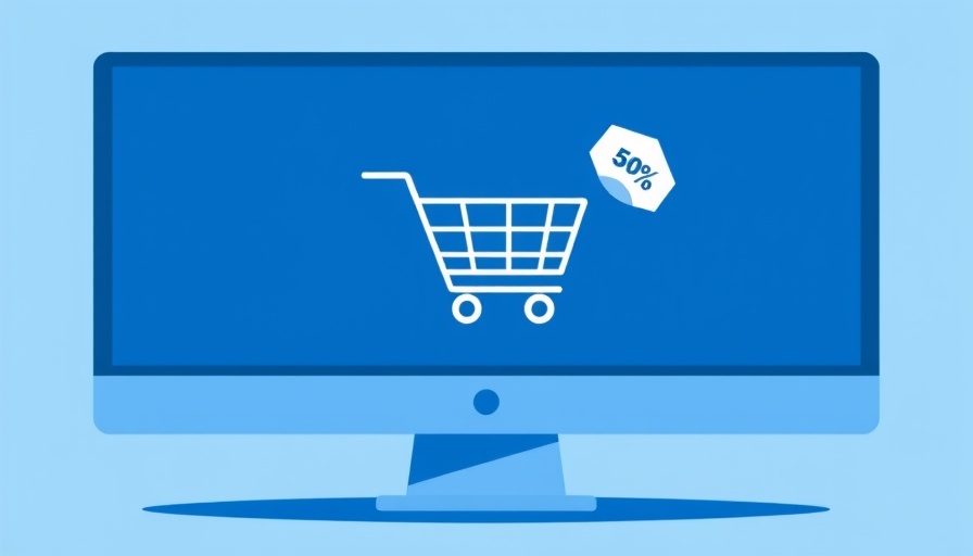 Minimalistic ecommerce checkout on blue screen with cart and discount.