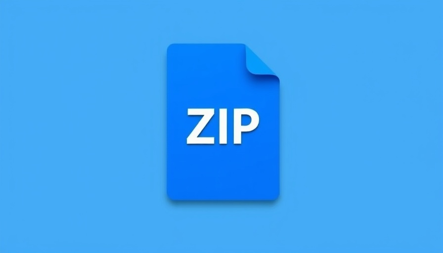 Minimalist ZIP icon on blue background symbolizing file compression.