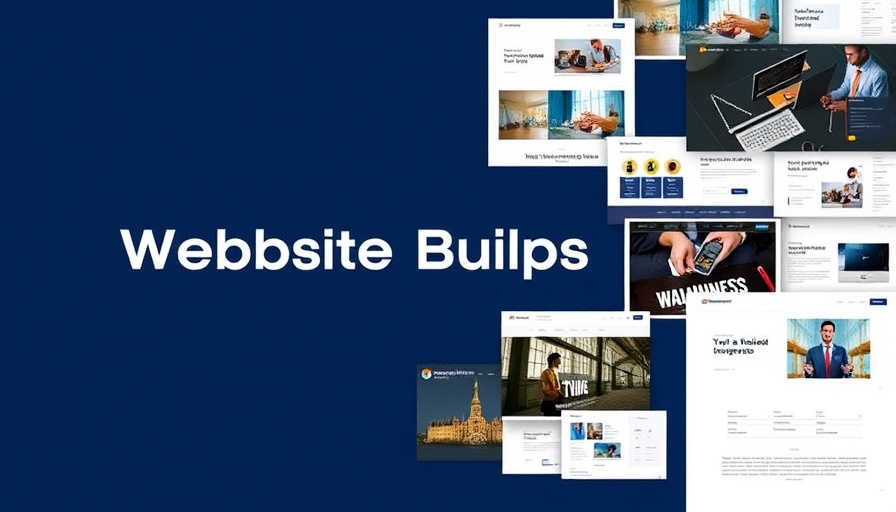 Minimalistic collage of website builders on navy poster, Choose Website Builder 2025.