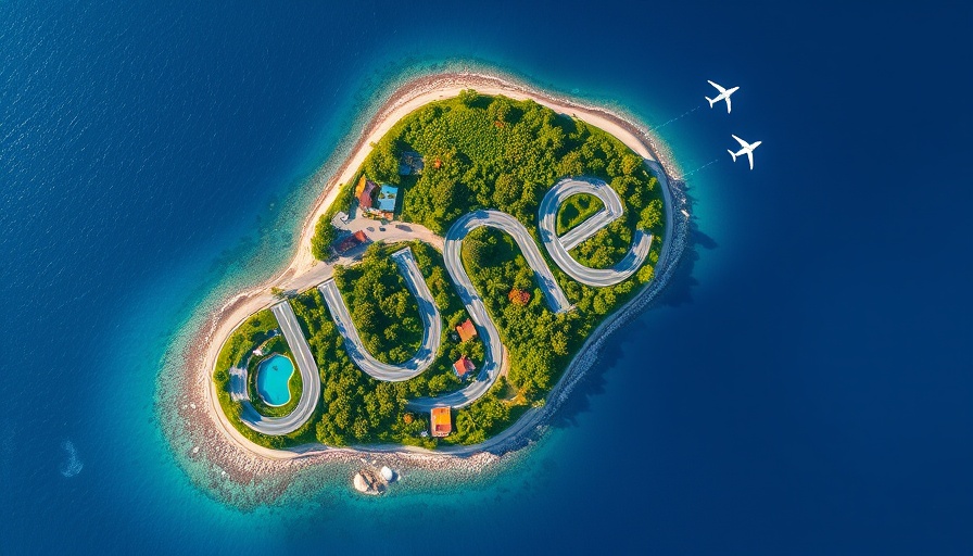 Colorful tropical island with roads spelling 'June', 2025 wallpapers.