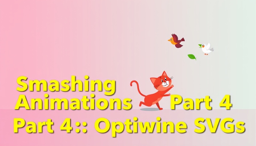 SVG animation optimization banner with red cat and text.