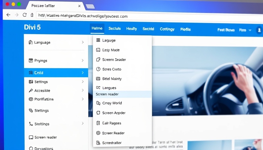Accessibility sidebar options in Divi 5 interface.