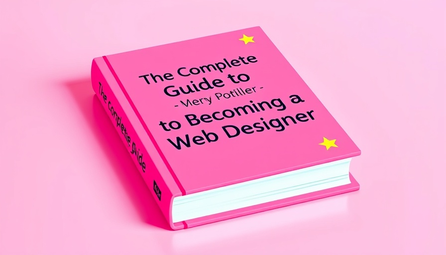 Illustrated book cover on web design guide, vibrant pink.