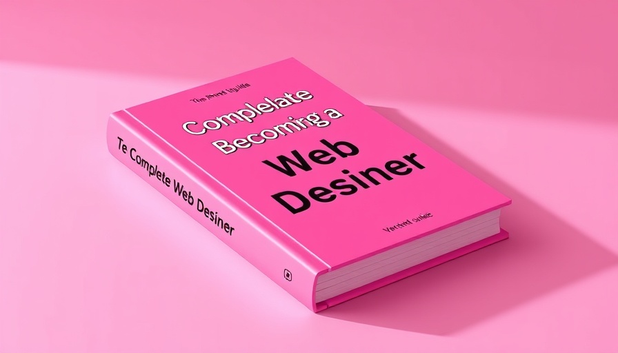 Bright 3D book on web design guide on pink background.