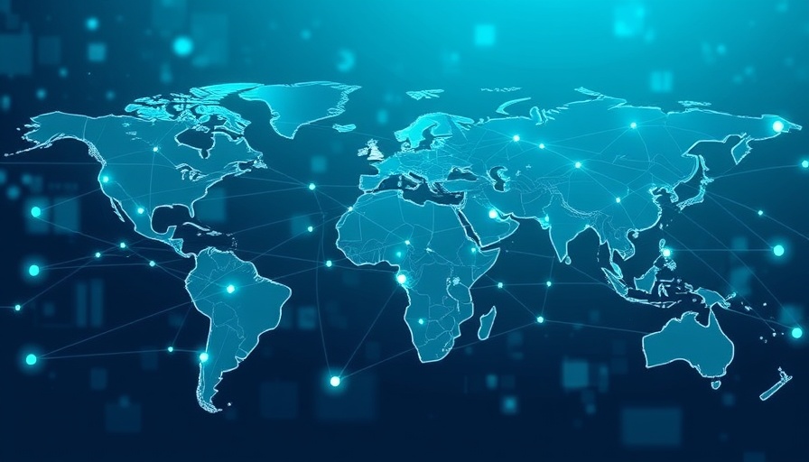 Digital network map illustration highlighting server connections.