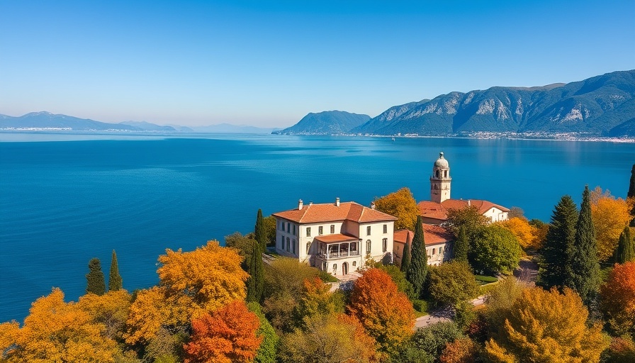 Villas overlooking Lake Garda with autumn foliage.