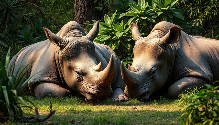Luxury Travel Experiences: Majestic rhinos in lush greenery.