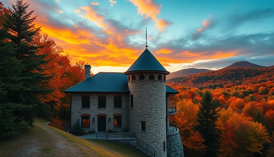 Picturesque stone building in autumn, ideal Airbnb experience.