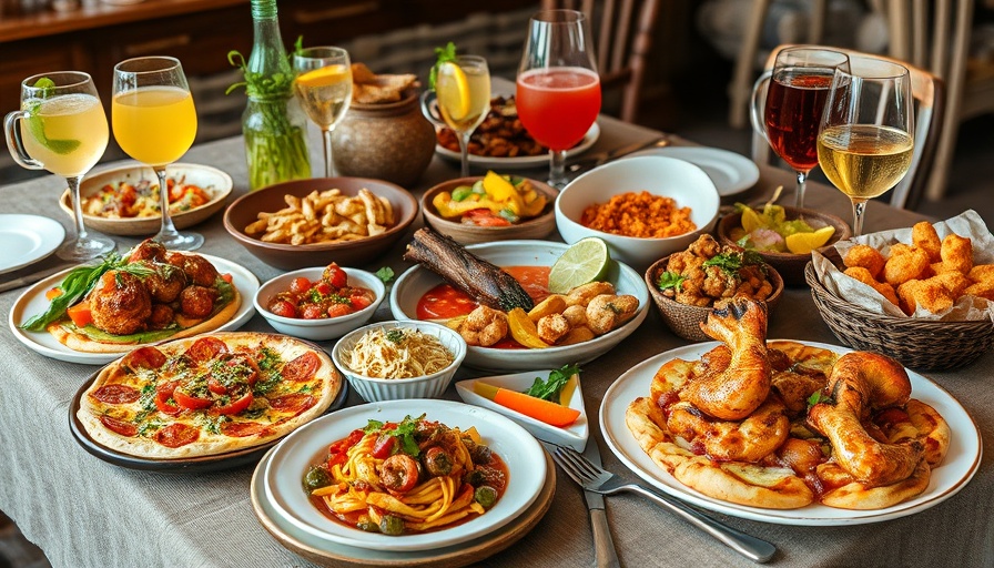 Gourmet dishes at best restaurants in Portland, Maine on rustic table.