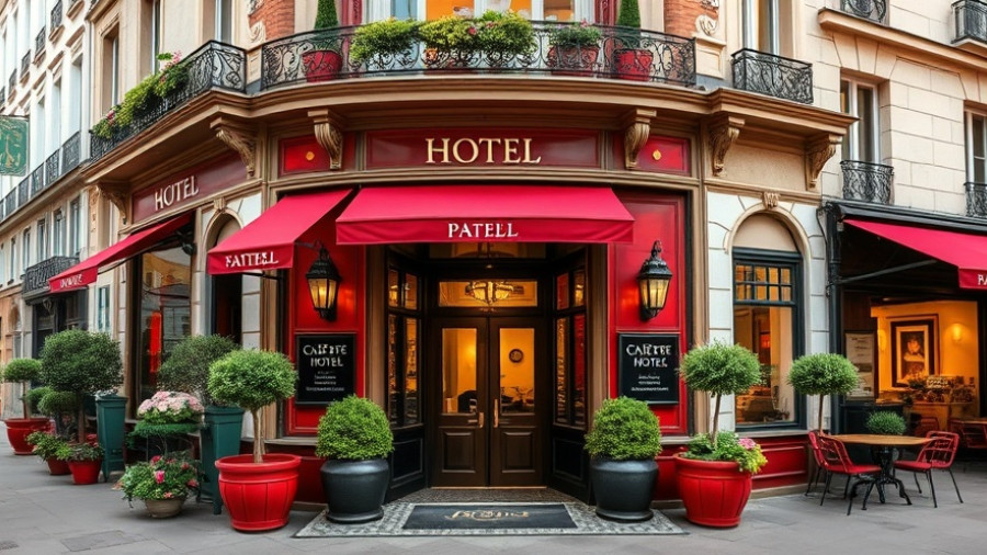 Elegant facade of one of the best boutique hotels in Paris.
