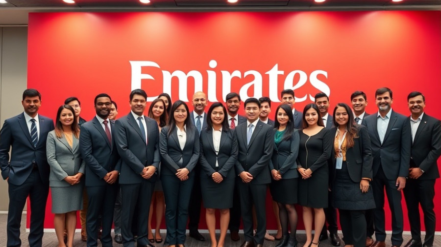 Emirates Premium Economy A350 service launch with formal group.