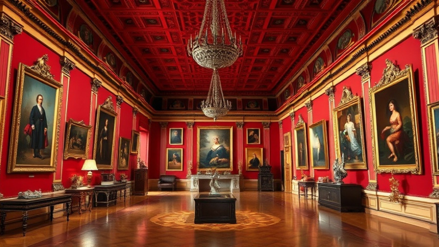 Luxurious Louvre Museum gallery with classic paintings, showcasing security concerns.