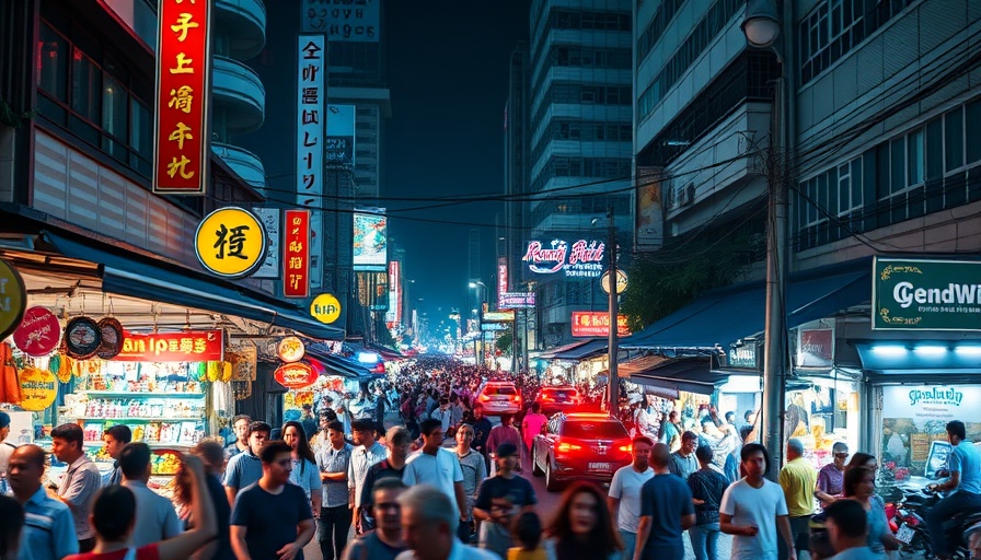 Thailand Songkran Festival nighttime street scene with vibrant energy.