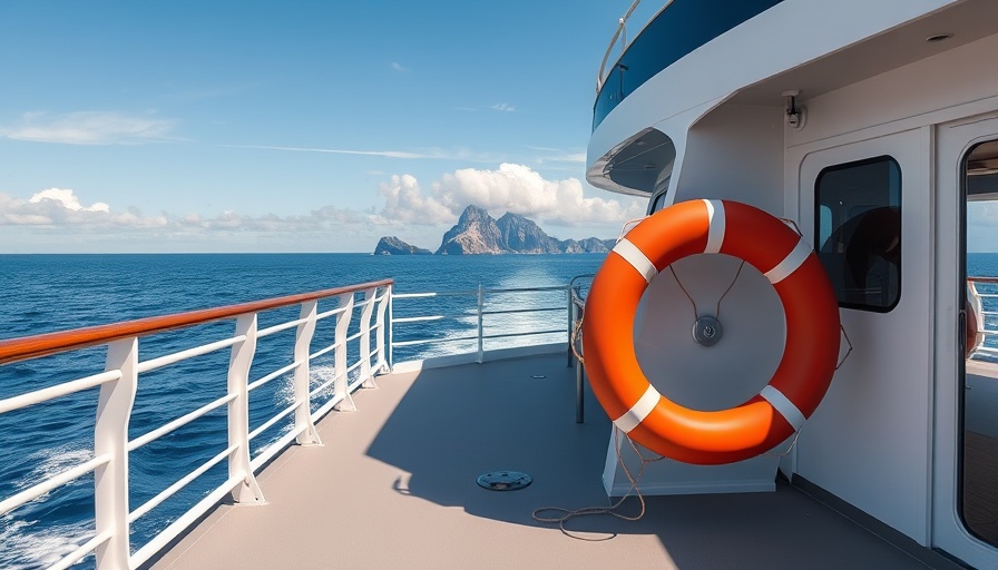 Ferry deck with lifeboat sailing to Elba, Italy, under sunny skies.