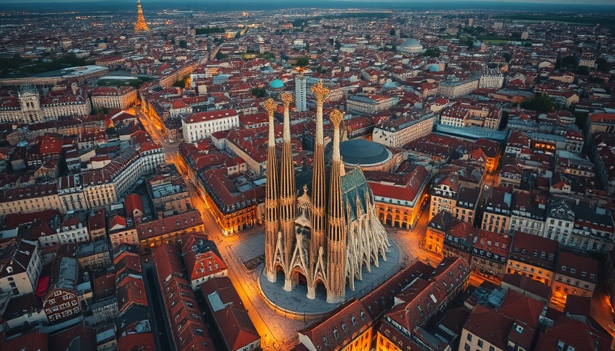 Aerial view of Barcelona with Sagrada Familia, ideal for Free Walking Tours in Europe.
