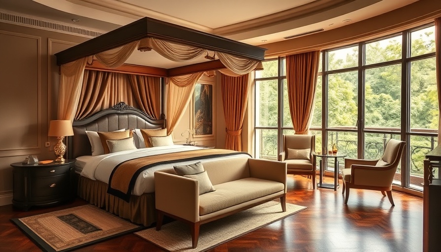 Elegant luxury boutique hotel room in London with canopy bed.