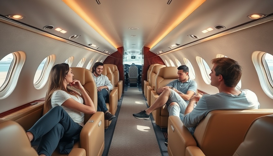 Luxurious private jet charter interior with elegant seating.