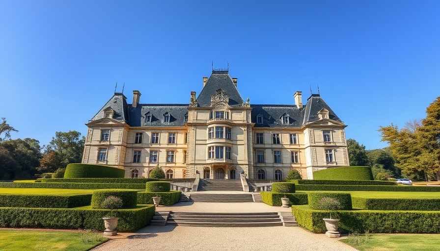 Majestic Château de Bazoches surrounded by greenery under a blue sky.