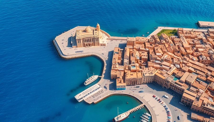 Aerial view of Malta luxury travel destination with historic buildings and blue sea.