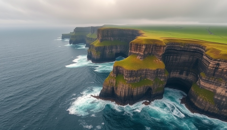 Aerial view of Cliffs of Moher, Ireland, during heritage travel.