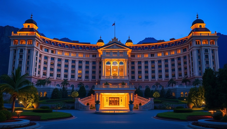 GHA Green Collection majestic illuminated palace hotel at twilight.