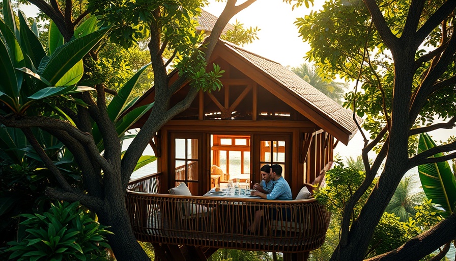 Luxury Eco Resorts: Couple dining in a treehouse with ocean view.