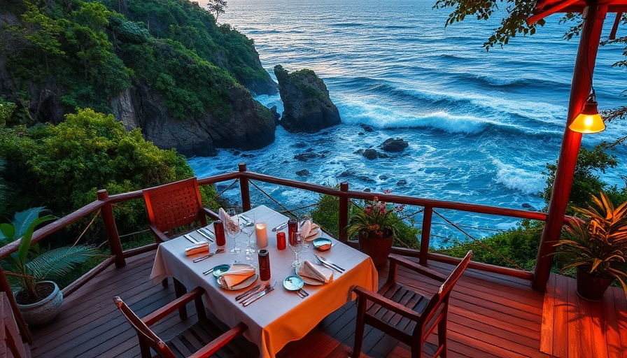 Oceanfront dining setup in St. Lucia, tranquil and scenic.