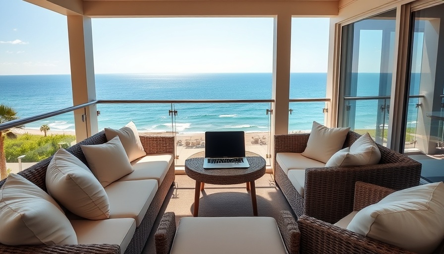 Budget Slow Travel with a View: terrace with ocean view and laptop.