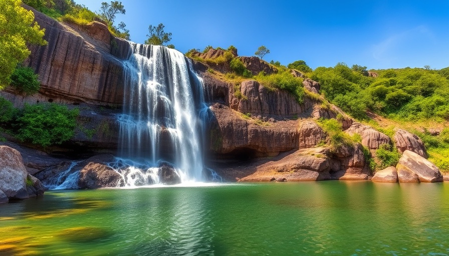 Luxury travel in Chapada dos Veadeiros with a beautiful waterfall and greenery.
