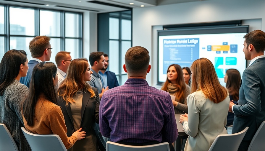 Professionals discussing hotel development at a conference.