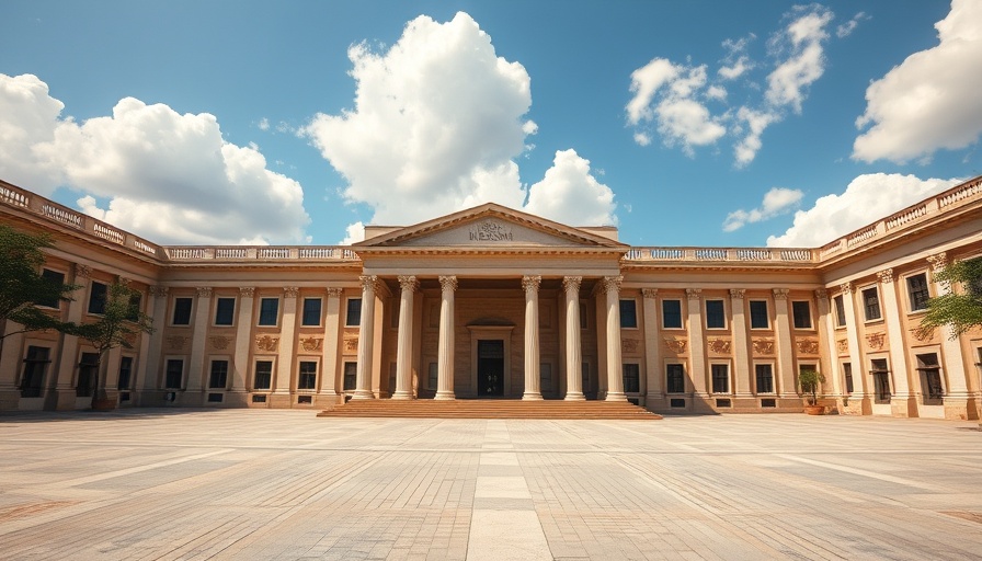 Front view of a neoclassical museum in the US on a sunny day