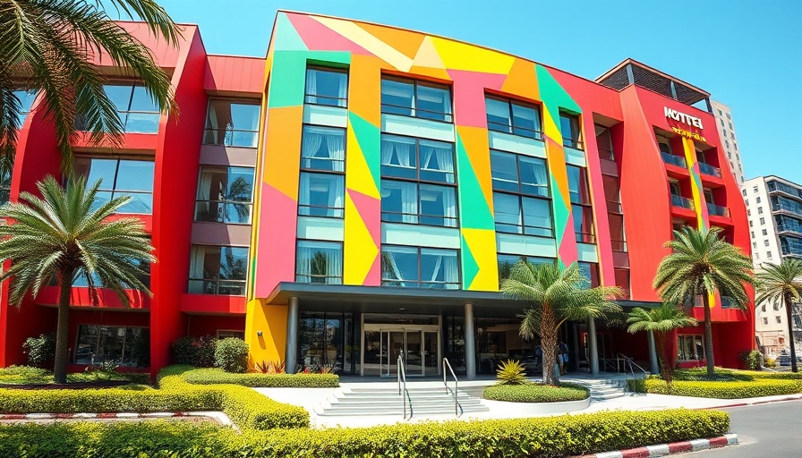 Modern hotel exterior with vivid design, ideal for hotel accounting solution.