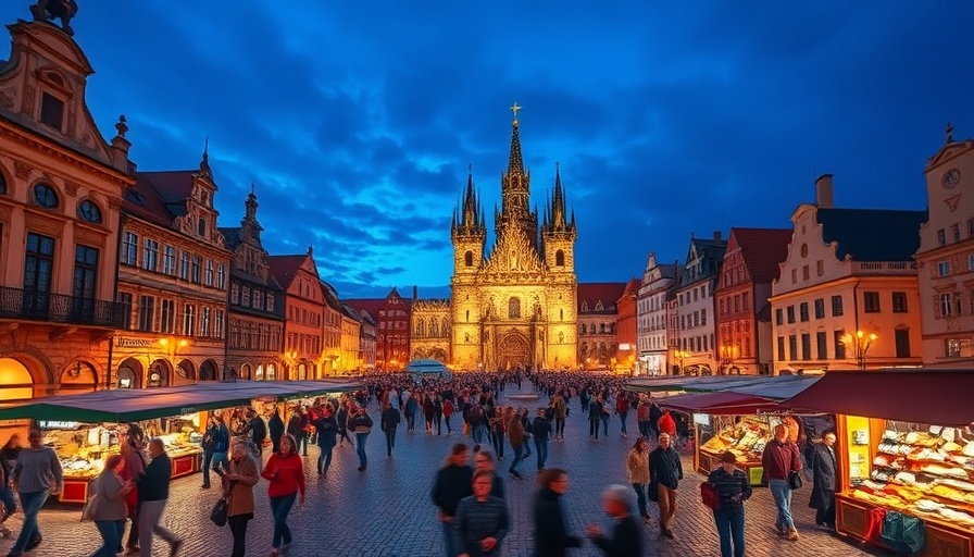 Bustling evening in Kraków's market square with St. Mary's Basilica.