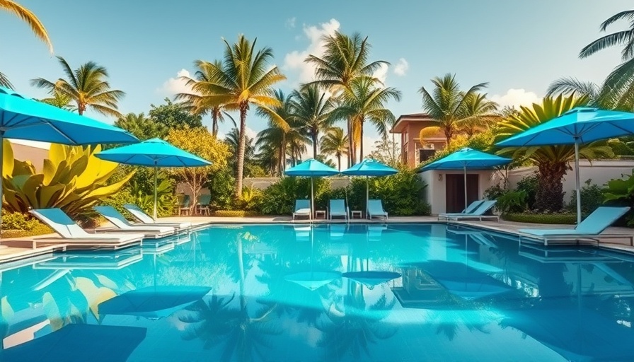 Luxury travel experiences Jakarta: Lavish poolside with blue umbrellas.