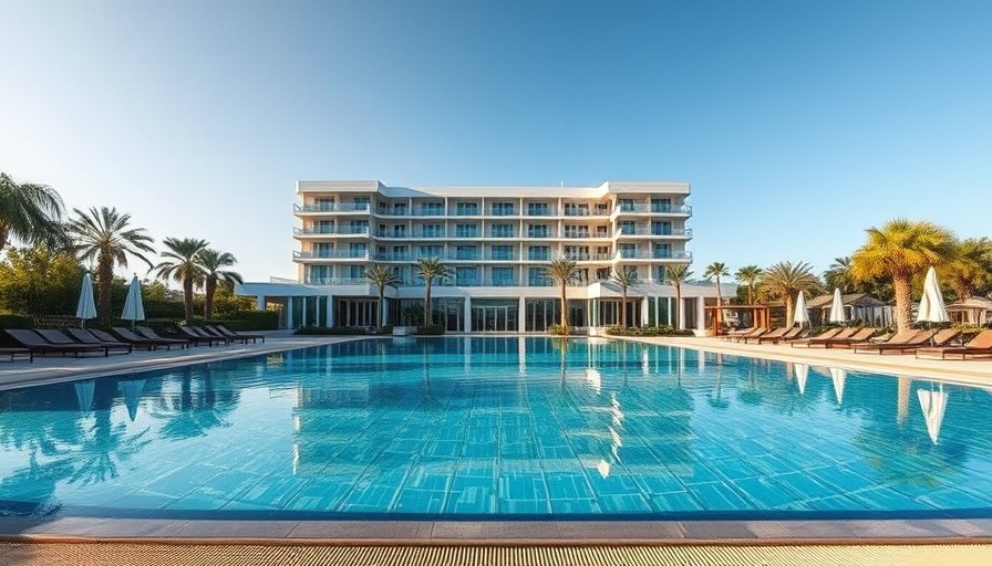 Luxury hotel in Greece with pool and modern design.