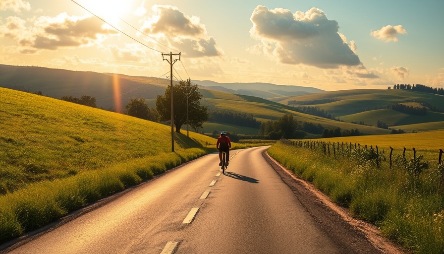 Rural road in Zambia at sunset with cyclist traveling.