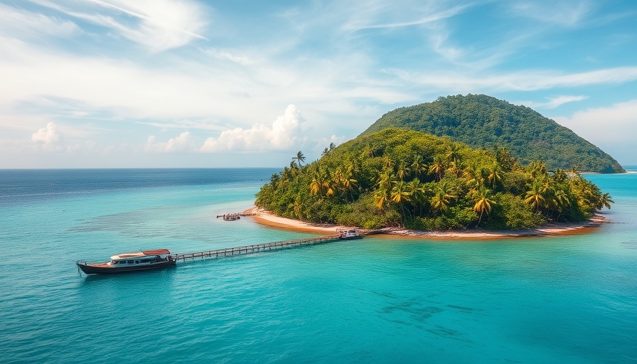 Tropical AI island in the Philippines with bancas and palm trees.